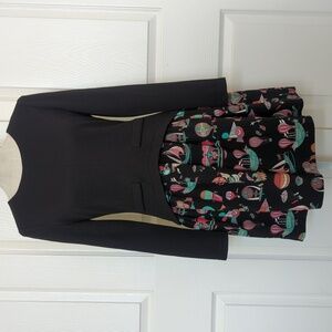 Veeko Black Long Sleeve Dress with Colorful Balloon Print Skirt